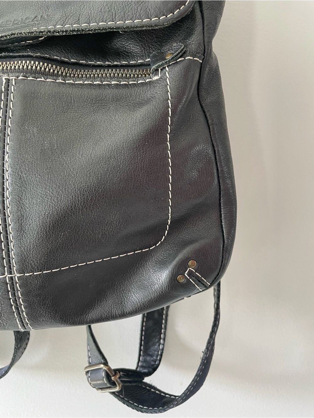 American Leather Co Black Leather Backpack Minimalist Everyday Bag - Picture 4 of 16